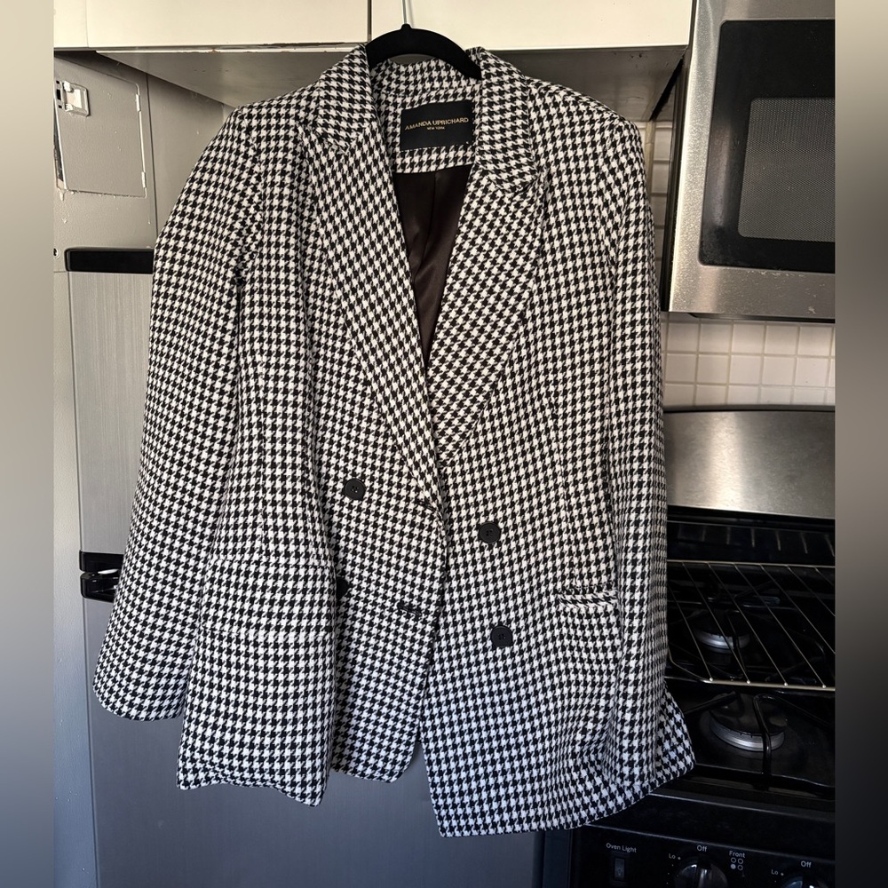 Amanda Uprichard x Revolve Sawyer Blazer Black & White Houndstooth Jacket NWOT